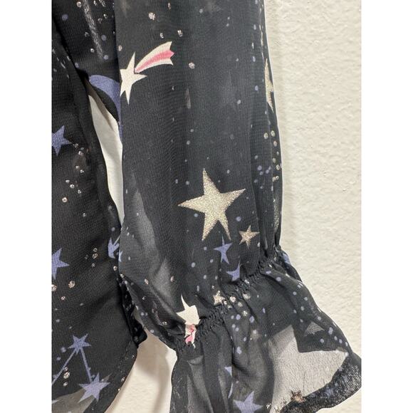 H&M Smocked Space Top Girls Size 14Y Moon Stars Sparkle Long Sleeve Party Blouse - Picture 5 of 9